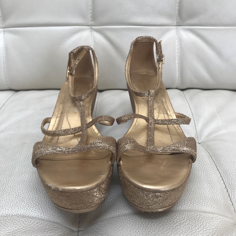Kate Spade gold gladiator wedges